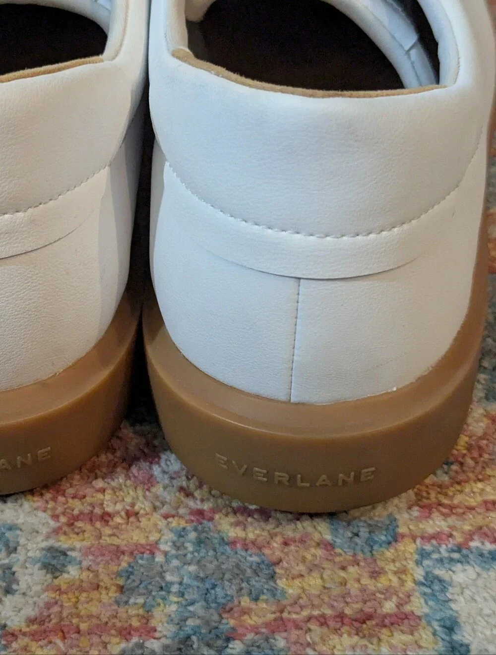 Everlane The ReLeather Tennis Shoe Size Men's 12 Women's 14 White / Gum Sole
